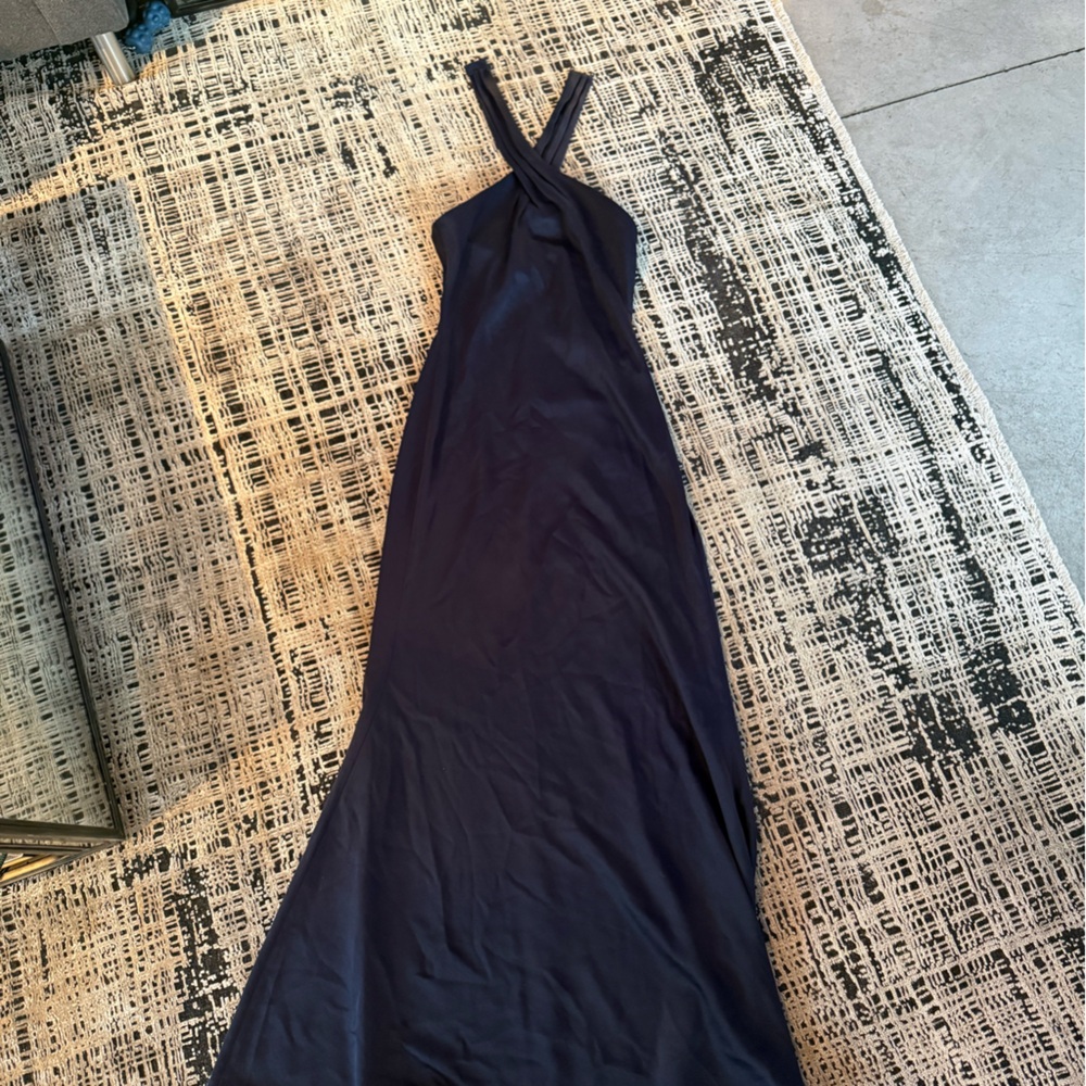 BHLDN Blue Halter Backless Cocktail Gown